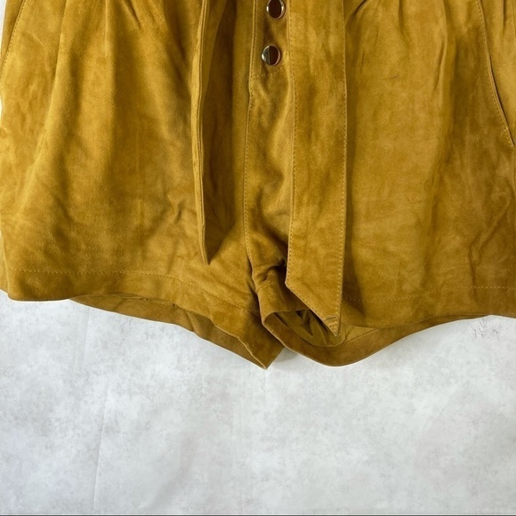 BA&SH Liam Belted Goat Suede Button Fly Shorts Camel Brown Size 1 US S/4 - Picture 6 of 15